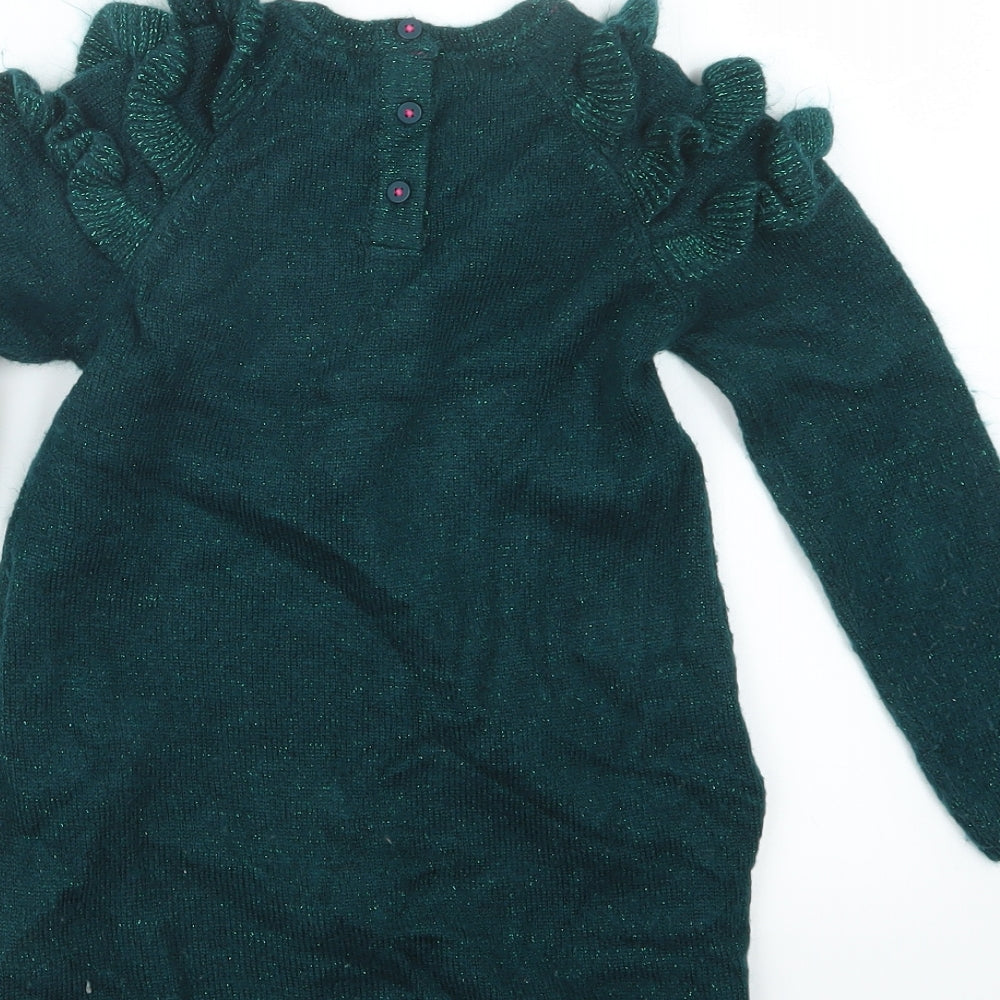 Marks and Spencer Girls Green  Knit Pullover Jumper Size 6-7 Years