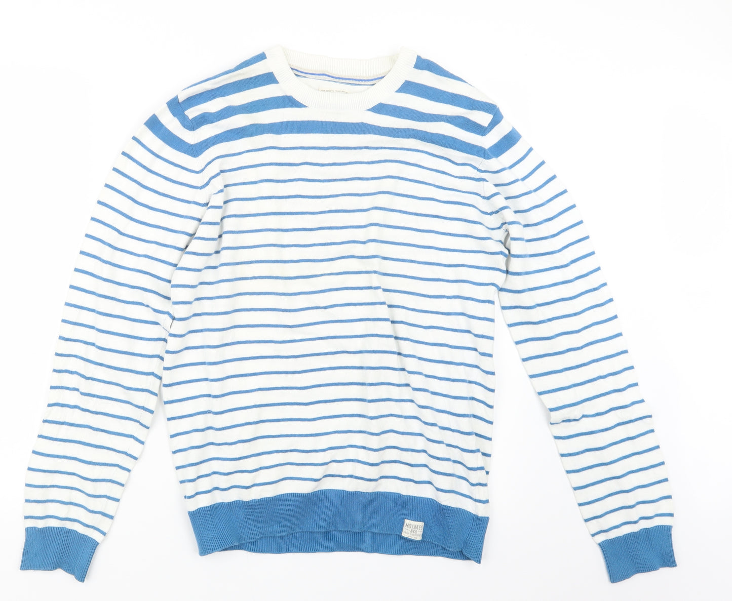 Holmes & Co Mens Blue Striped Knit Pullover Jumper Size M