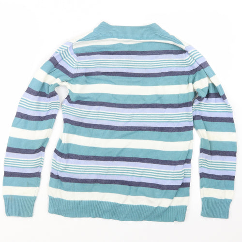 EWM Womens Blue Striped Knit Pullover Jumper Size 10