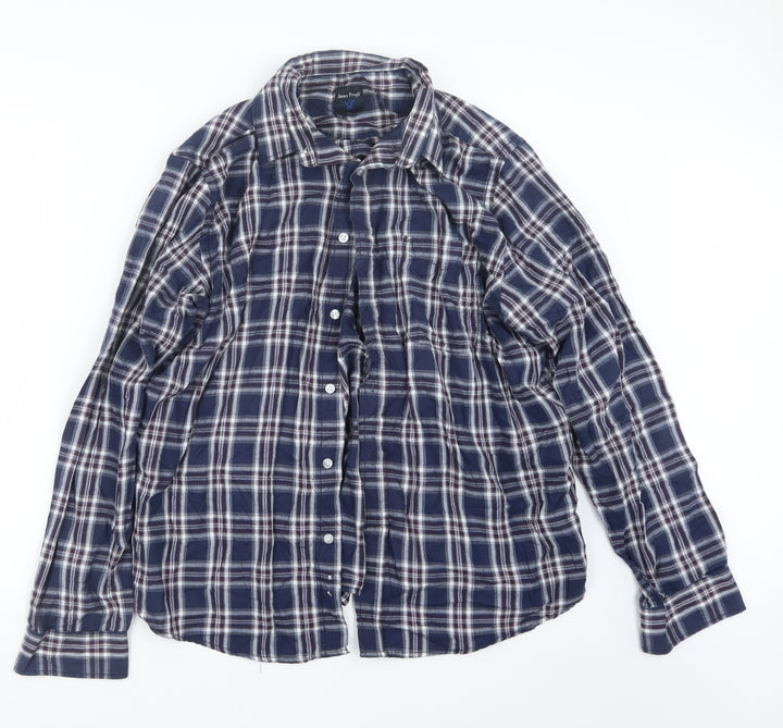 EWM Mens Blue Check Button-Up Size XL