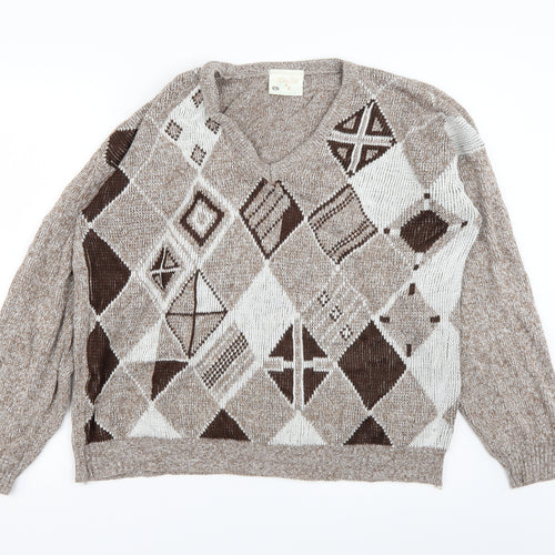 New Era Womens Brown Argyle/Diamond Knit Pullover Jumper Size L