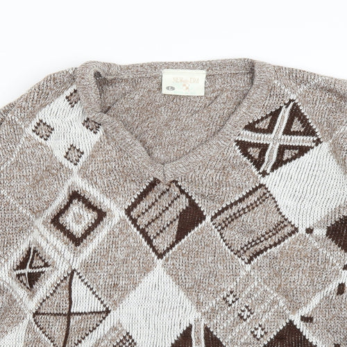 New Era Womens Brown Argyle/Diamond Knit Pullover Jumper Size L