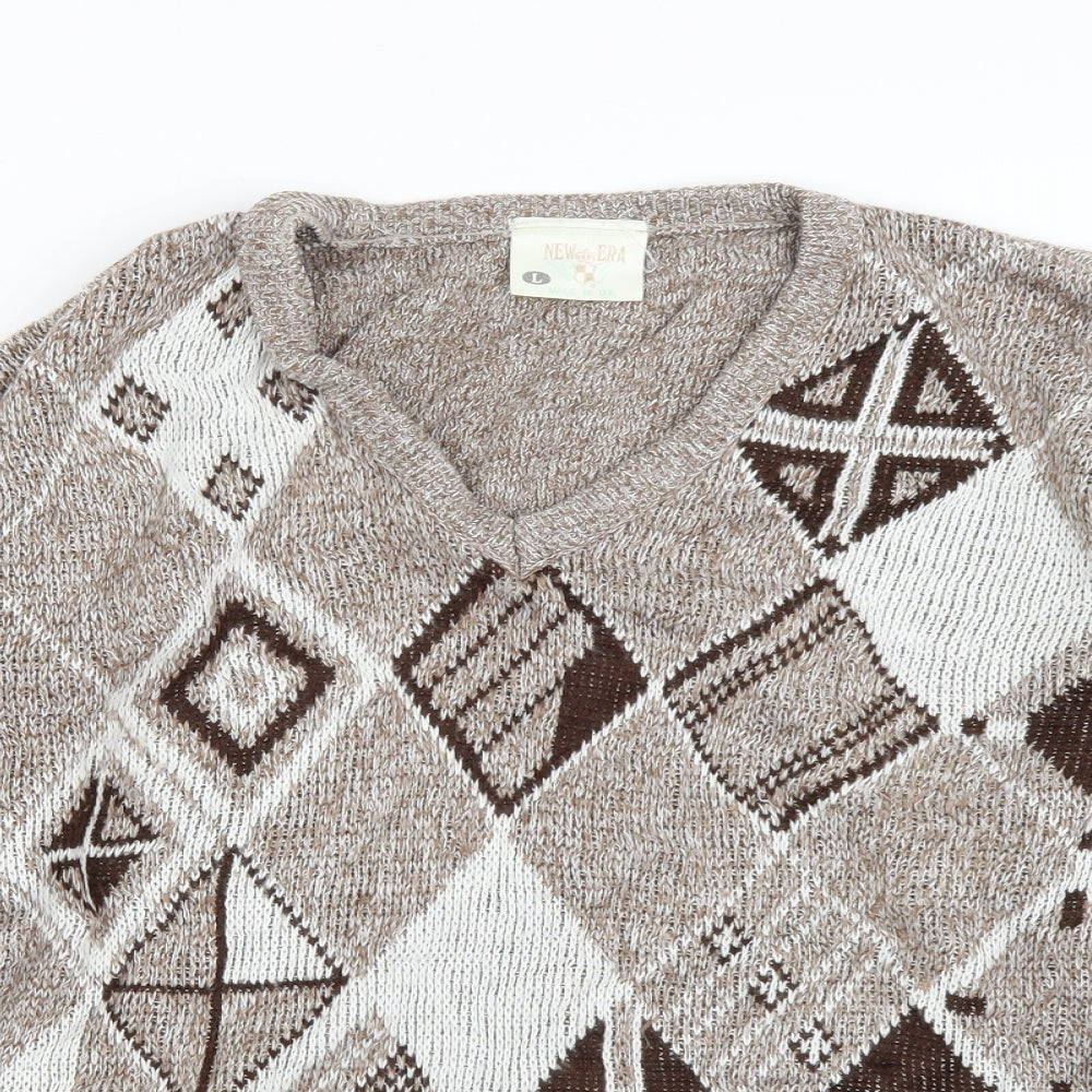 New Era Womens Brown Argyle/Diamond Knit Pullover Jumper Size L