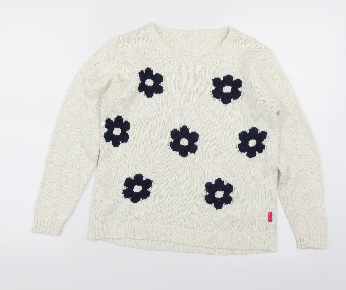Nutmeg Girls Ivory Floral Knit Pullover Jumper Size 11-12 Years