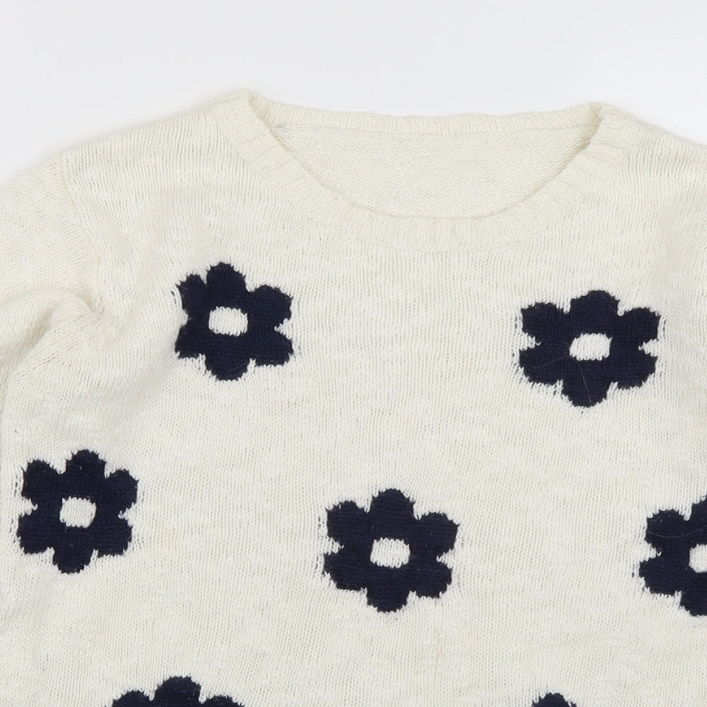 Nutmeg Girls Ivory Floral Knit Pullover Jumper Size 11-12 Years