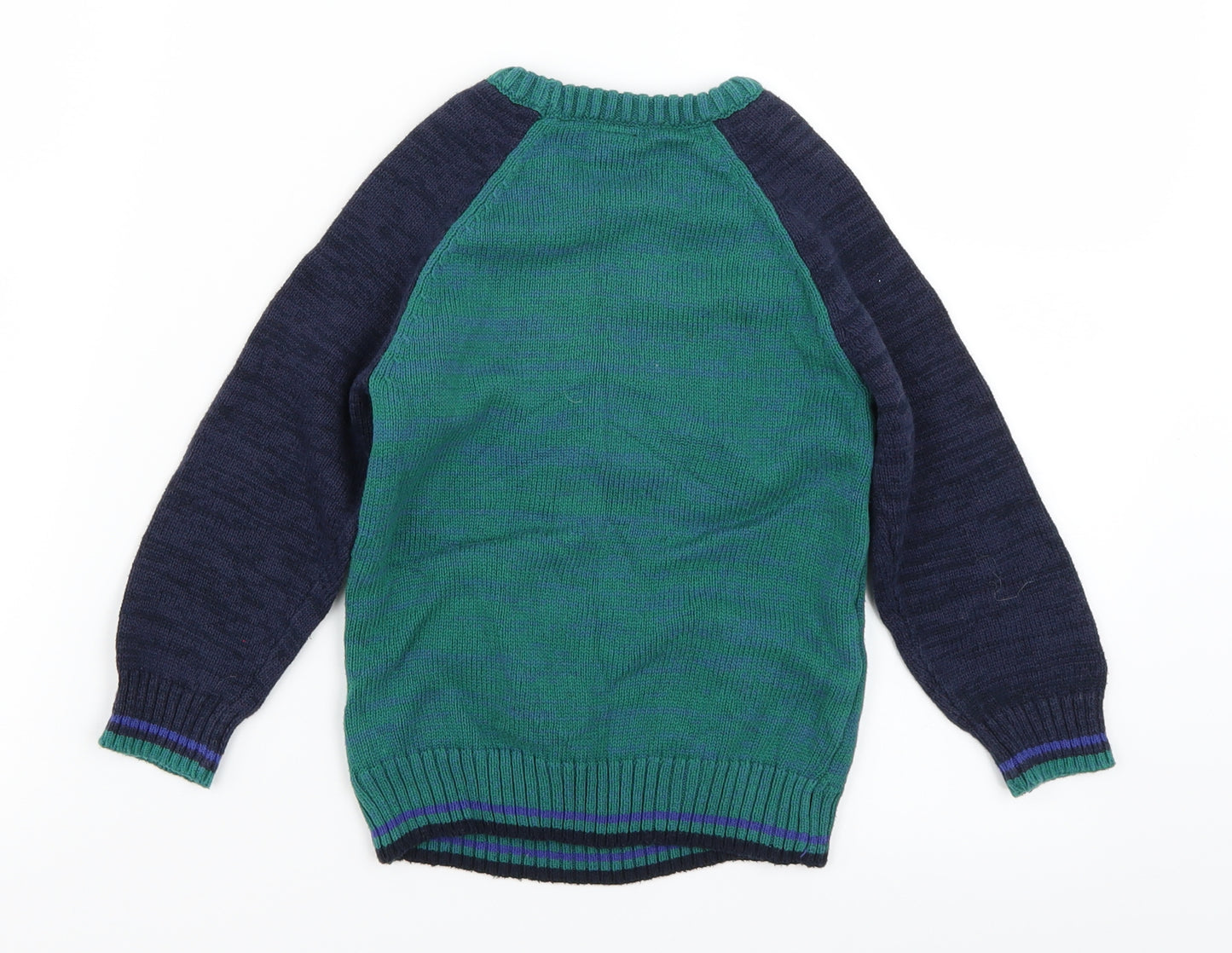 TU Boys Green Colourblock Knit Pullover Jumper Size 4-5 Years  - Monster Truck