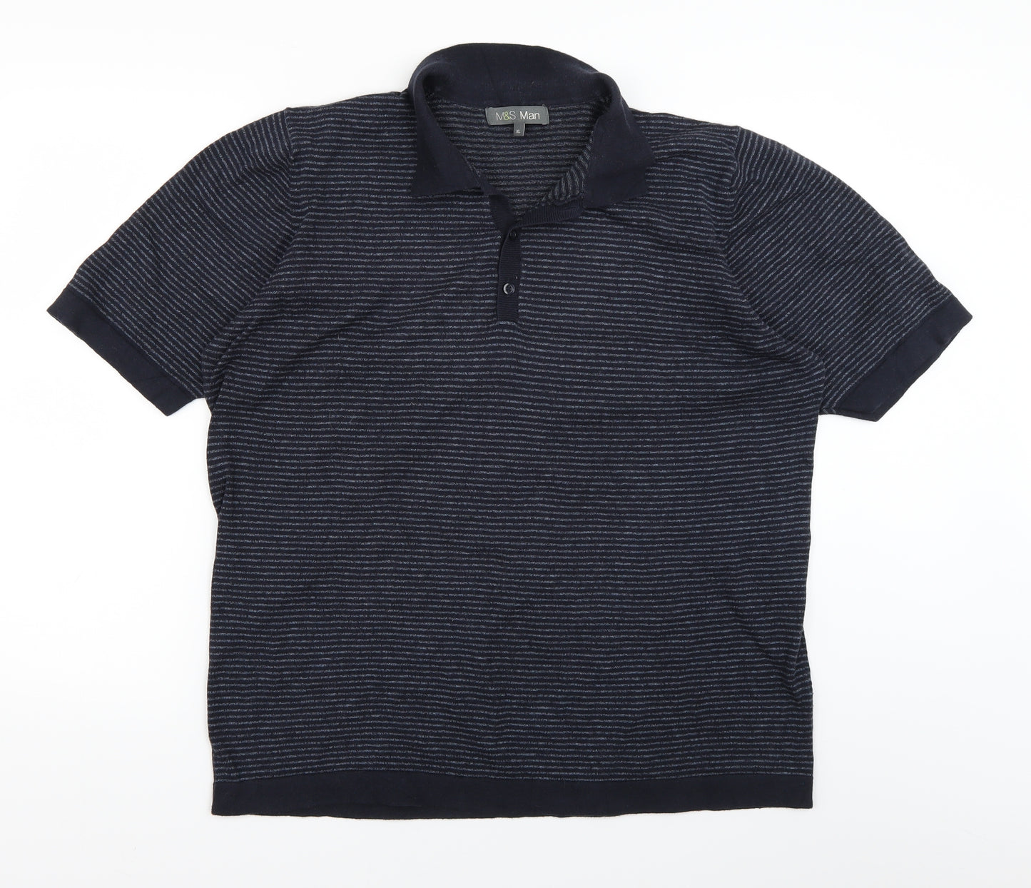 M&S Man Mens Blue Striped   Polo Size XL