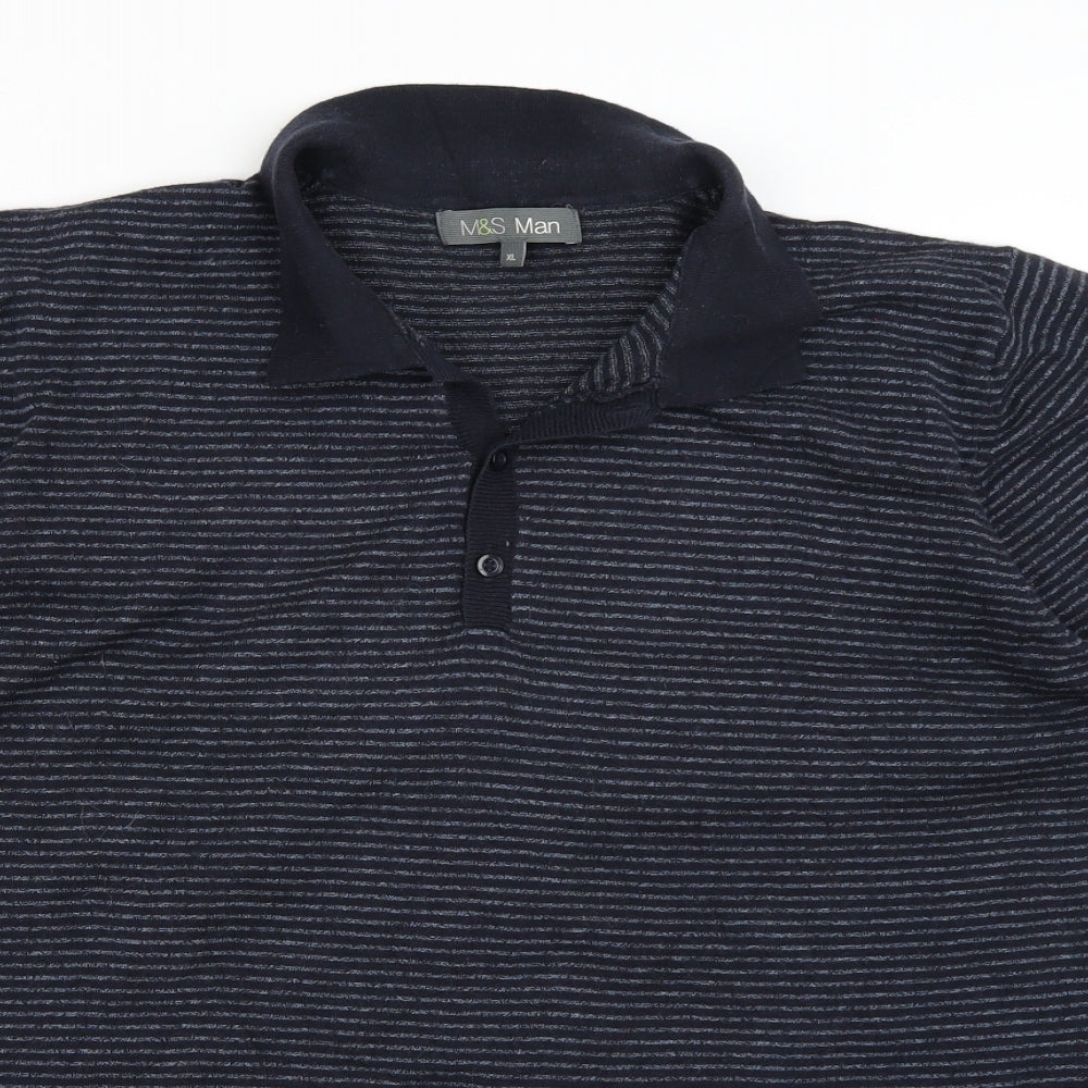 M&S Man Mens Blue Striped   Polo Size XL