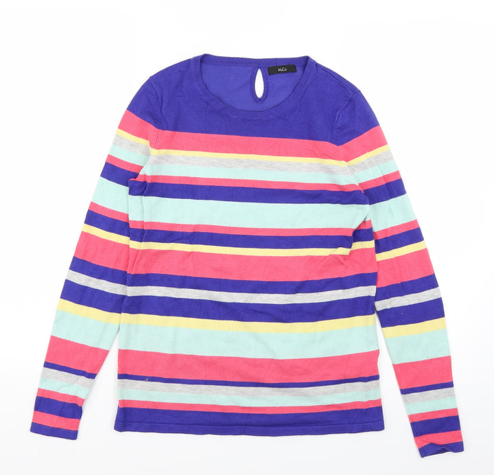 M&Co Womens Blue Striped Knit Pullover Jumper Size 10