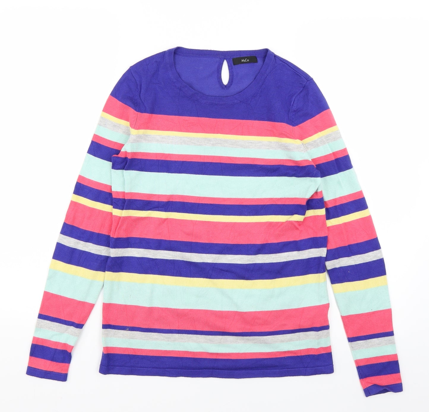 M&Co Womens Blue Striped Knit Pullover Jumper Size 10