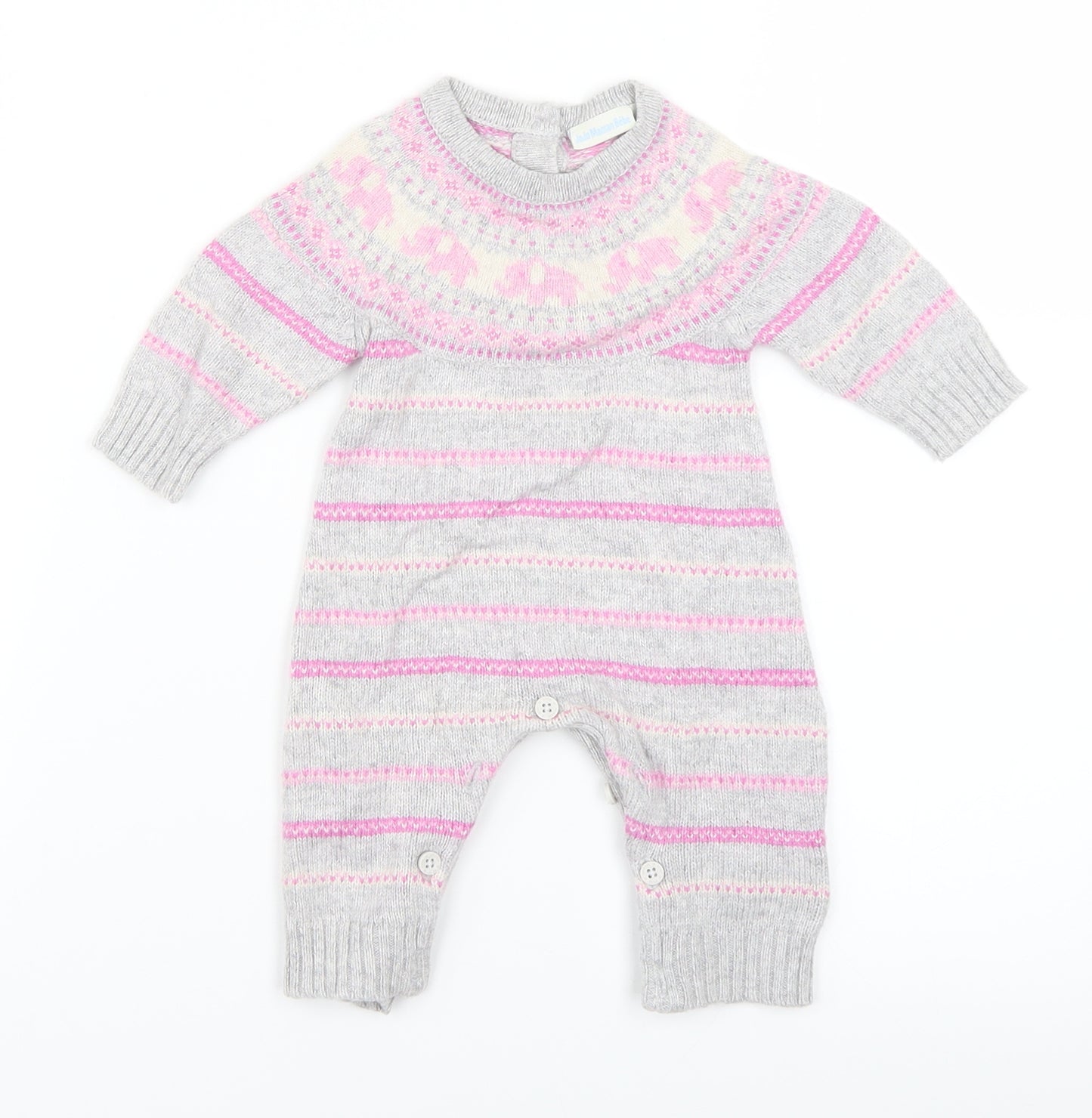 JoJo Maman Bébé Girls Grey Fair Isle Knit Romper One-Piece Size 0-3 Months