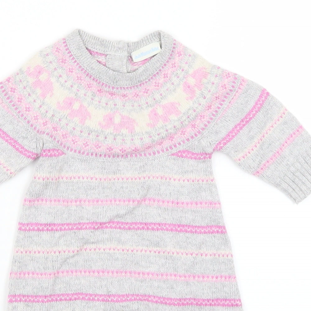 JoJo Maman Bébé Girls Grey Fair Isle Knit Romper One-Piece Size 0-3 Months
