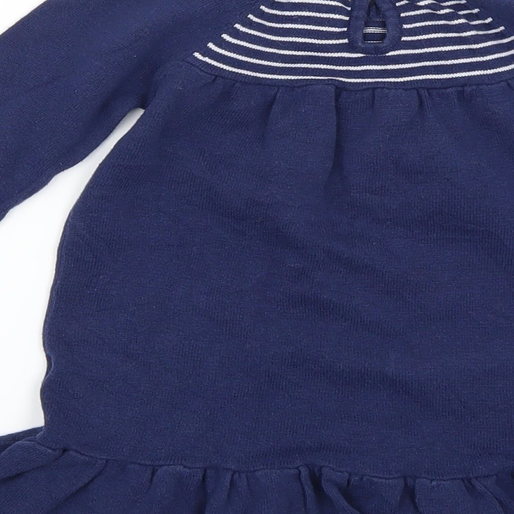 TU Girls Blue Striped Knit Jumper Dress  Size 6-9 Months