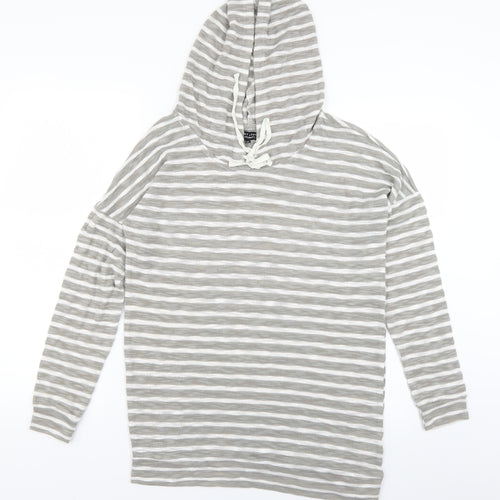 New Look Womens Grey Striped Knit Pullover Hoodie Size 12