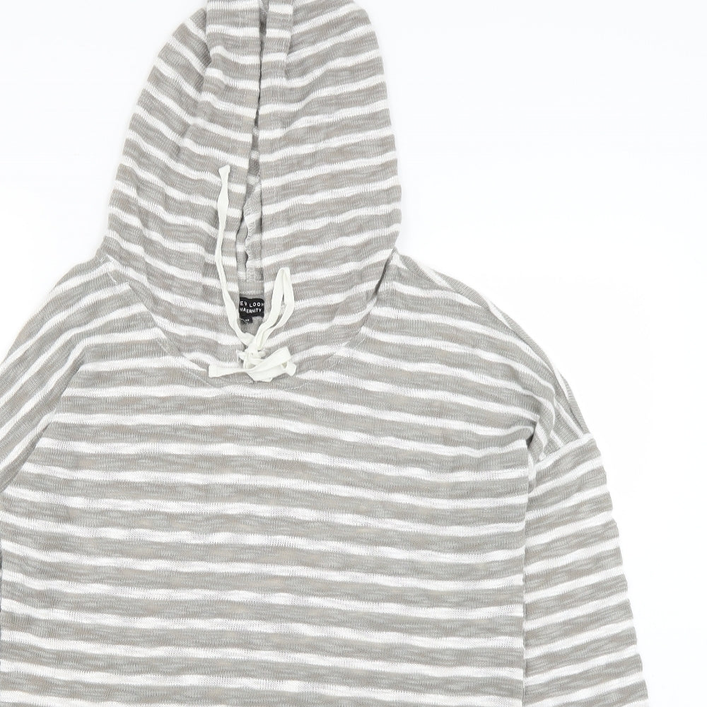 New Look Womens Grey Striped Knit Pullover Hoodie Size 12