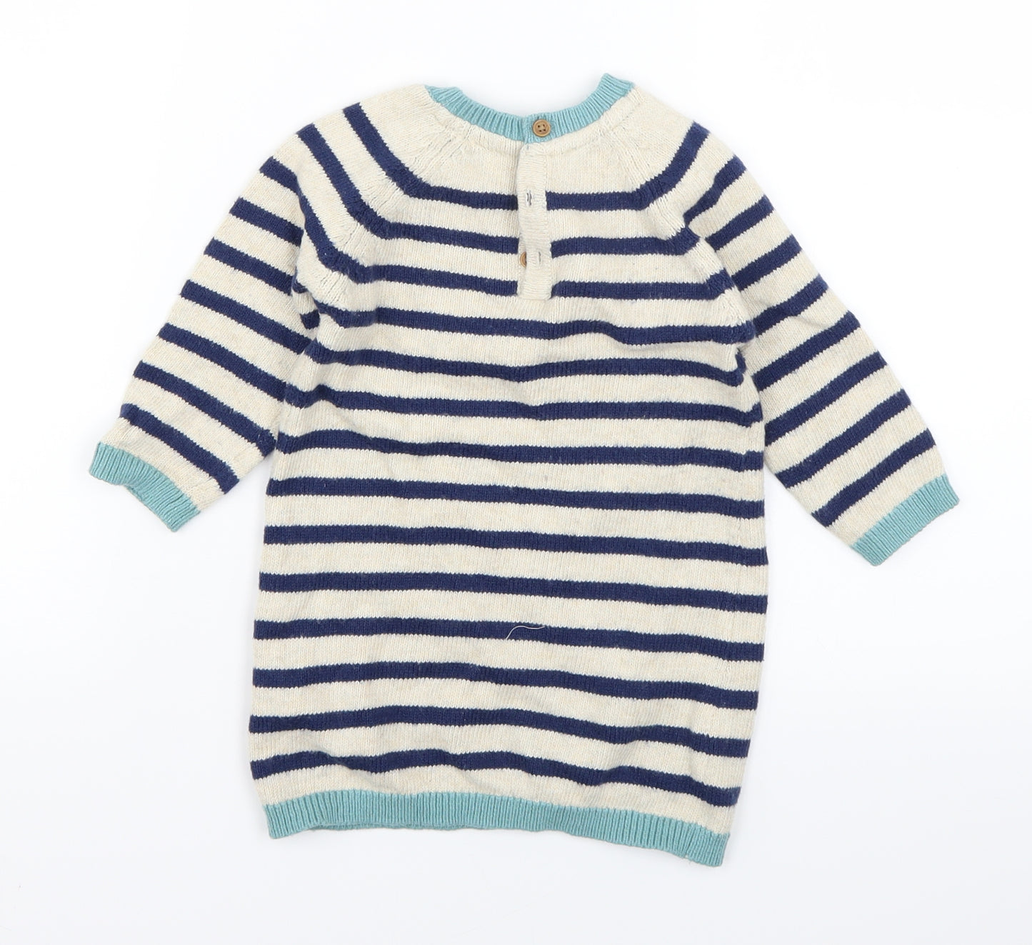 M&S Girls Blue Striped Knit Jumper Dress  Size 9-12 Months