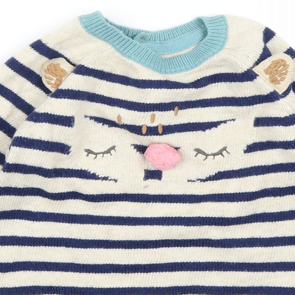 M&S Girls Blue Striped Knit Jumper Dress  Size 9-12 Months