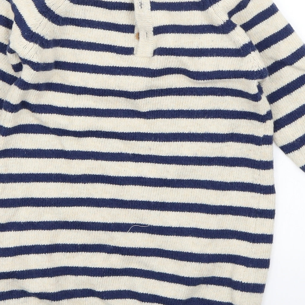 M&S Girls Blue Striped Knit Jumper Dress  Size 9-12 Months