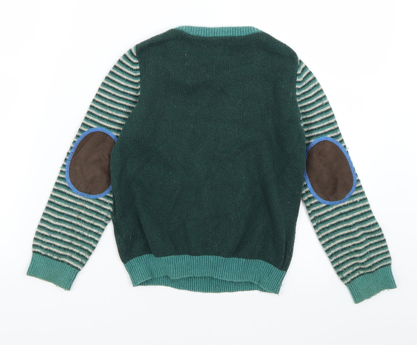 Mini Boden Boys Green Striped Knit Pullover Jumper Size 4-5 Years
