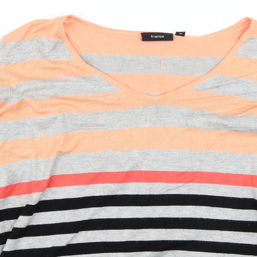 fransa Womens Orange Striped Knit Pullover Jumper Size M
