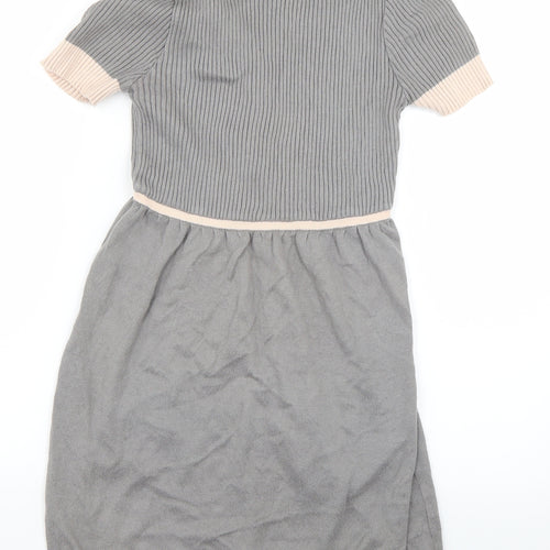 Miss Selfridge Womens Grey Colourblock Knit Skater Dress  Size 12