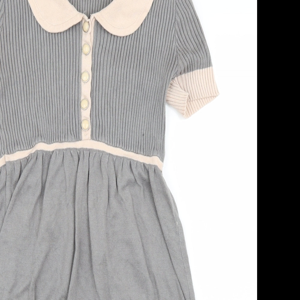 Miss Selfridge Womens Grey Colourblock Knit Skater Dress  Size 12
