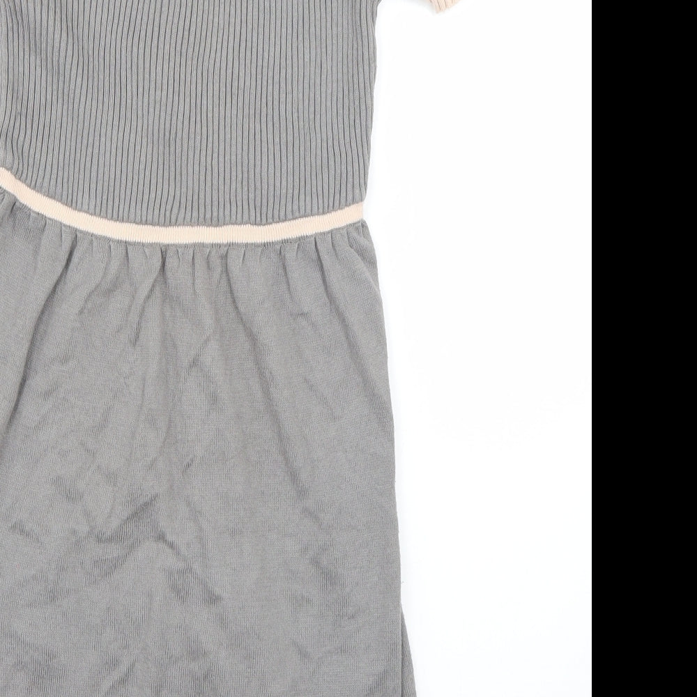 Miss Selfridge Womens Grey Colourblock Knit Skater Dress  Size 12