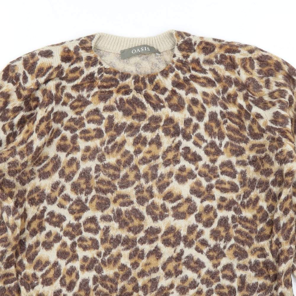 Oasis Womens Brown Animal Print Knit Pullover Jumper Size S