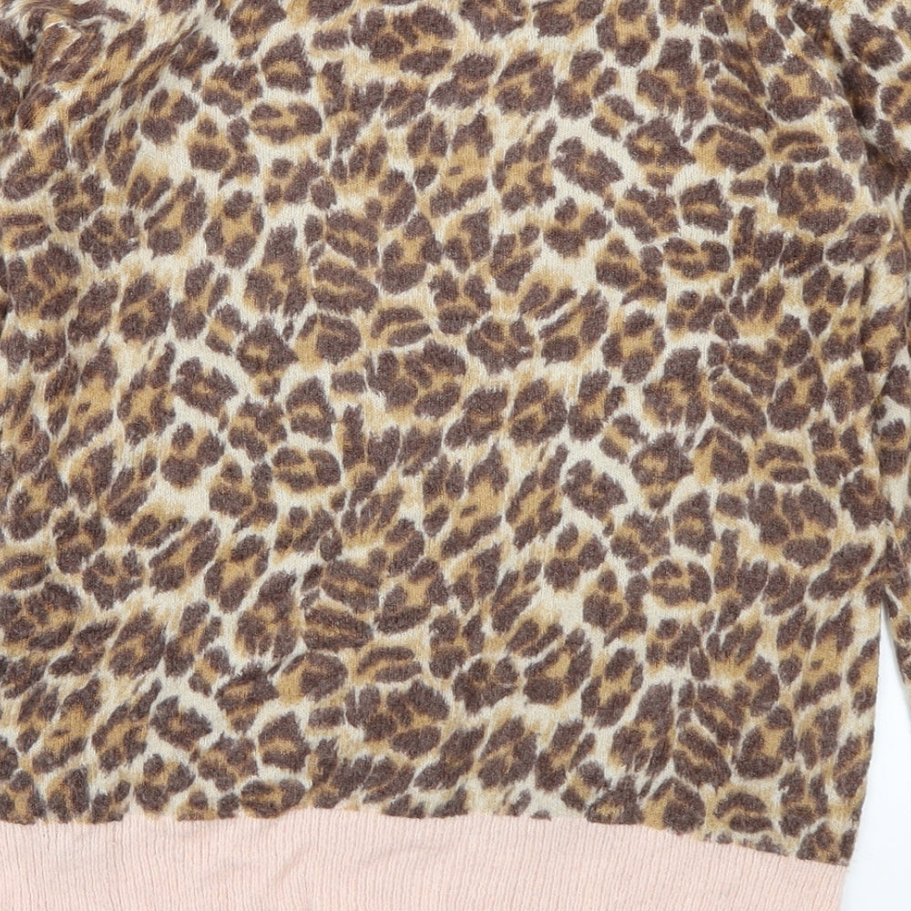 Oasis Womens Brown Animal Print Knit Pullover Jumper Size S