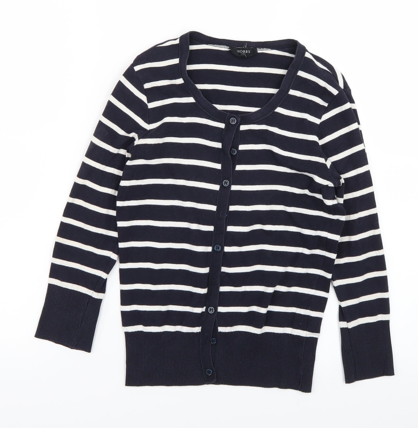 Hobbs Womens Blue Striped Knit Cardigan Jumper Size S