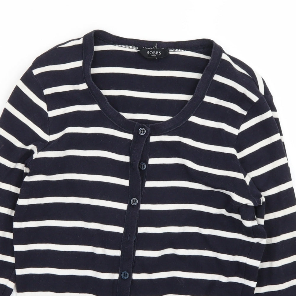 Hobbs Womens Blue Striped Knit Cardigan Jumper Size S