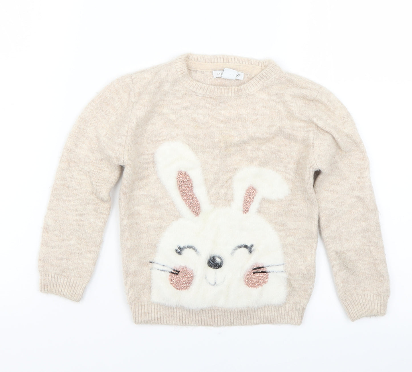 Primark Girls Beige  Knit Pullover Jumper Size 4-5 Years  - Rabbit