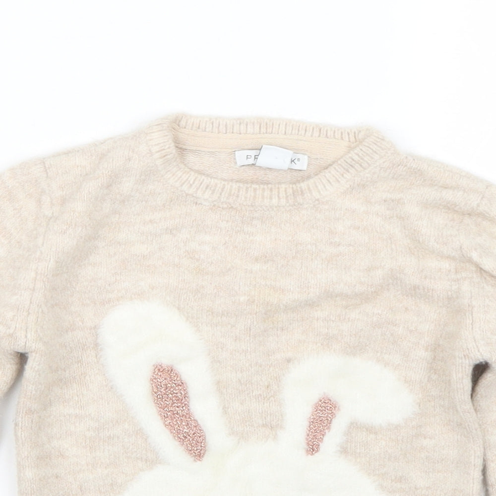Primark Girls Beige  Knit Pullover Jumper Size 4-5 Years  - Rabbit