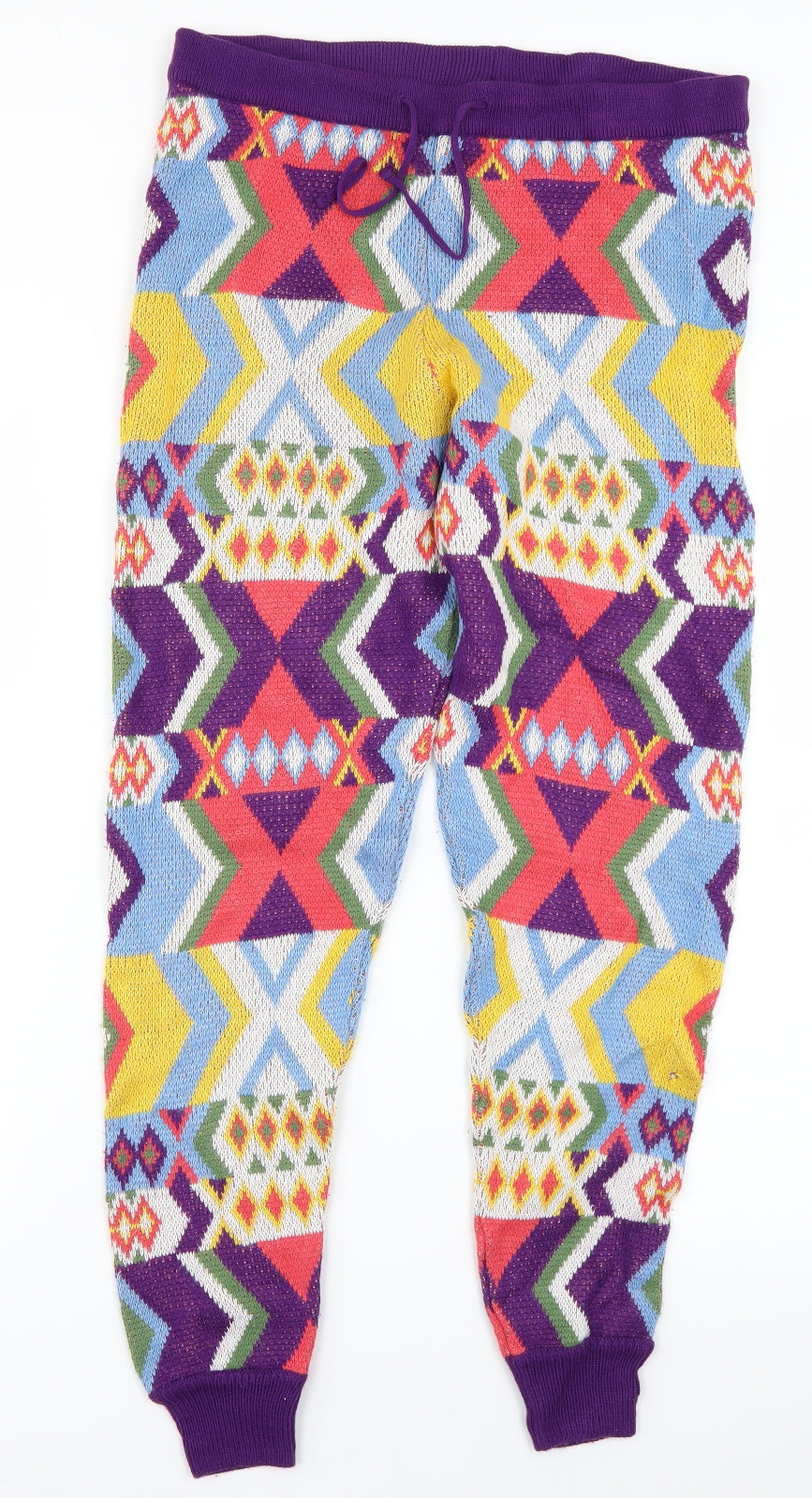 Topshop Womens Purple Geometric Knit Jogger Trousers Size 12 L26 in