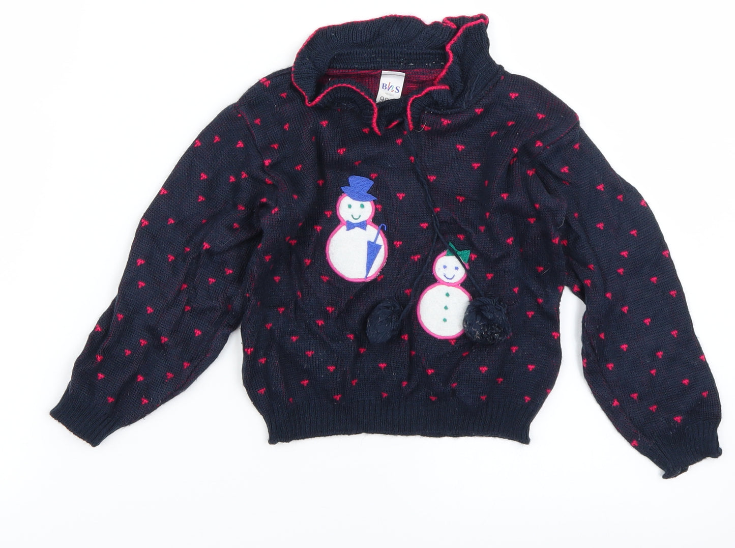BHS Girls Blue Spotted Knit Pullover Jumper Size 3 Years  - Christmas Jumper