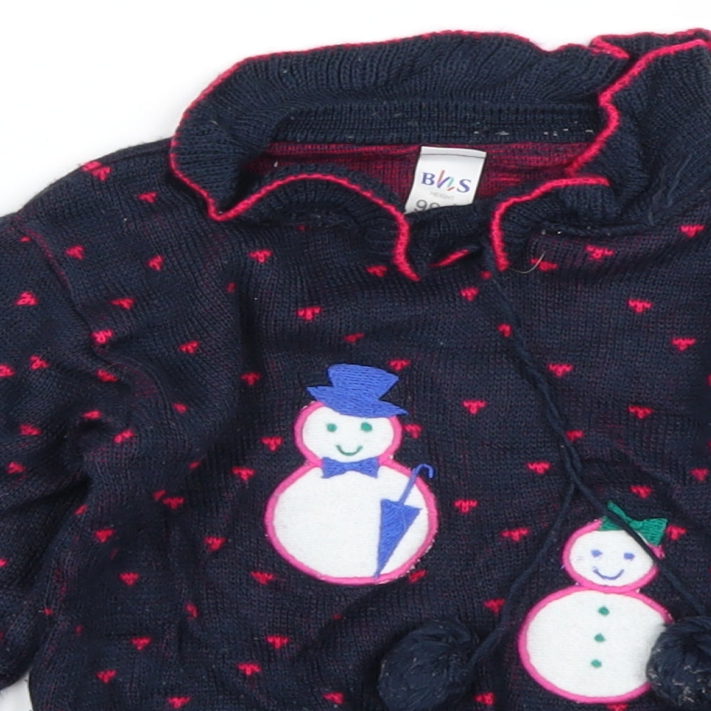 BHS Girls Blue Spotted Knit Pullover Jumper Size 3 Years  - Christmas Jumper