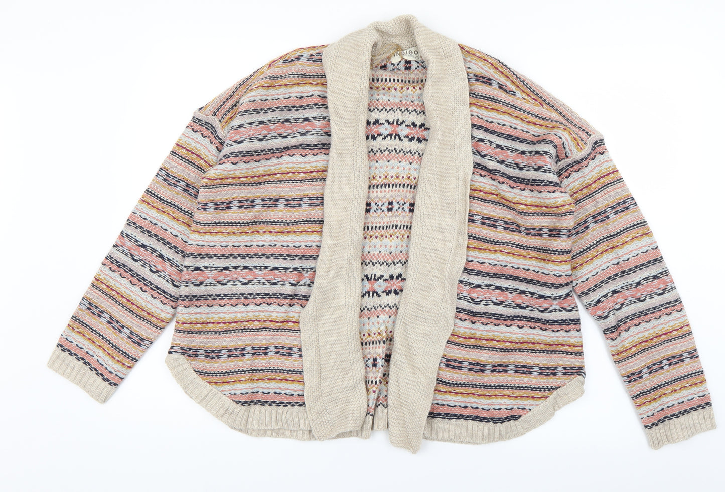 Indigo Womens Beige Striped Knit Cardigan Jumper Size 14