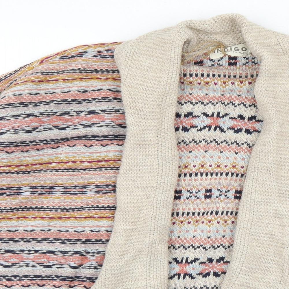 Indigo Womens Beige Striped Knit Cardigan Jumper Size 14