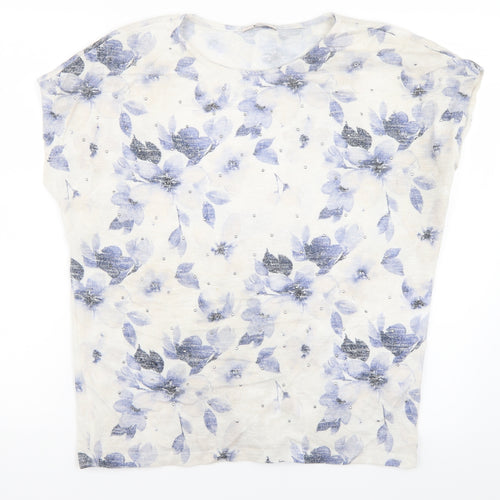 TU Womens White Floral  Basic T-Shirt Size 10