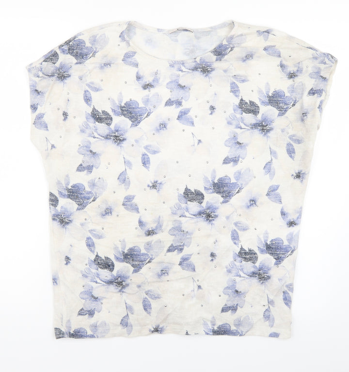 TU Womens White Floral Basic T-Shirt Size 10