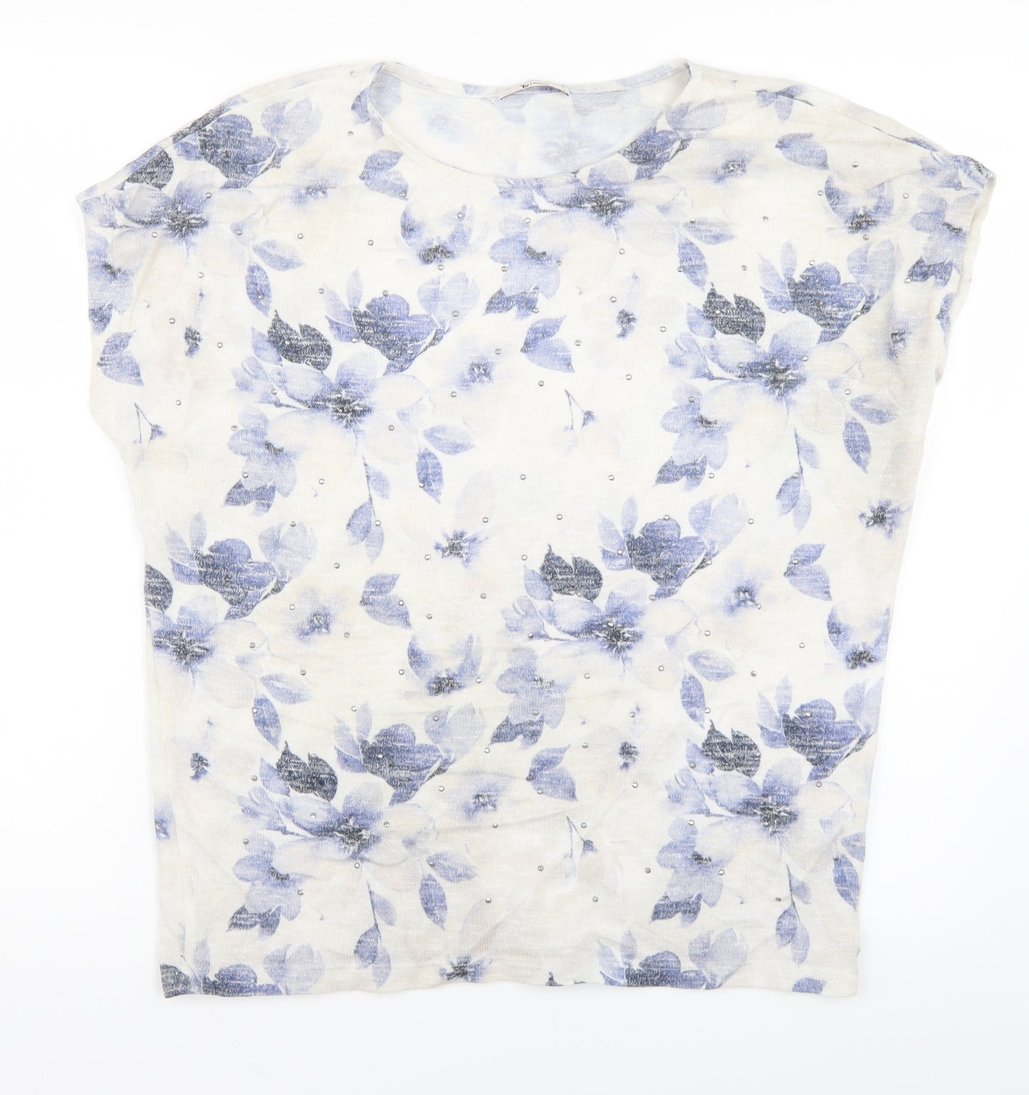 TU Womens White Floral  Basic T-Shirt Size 10