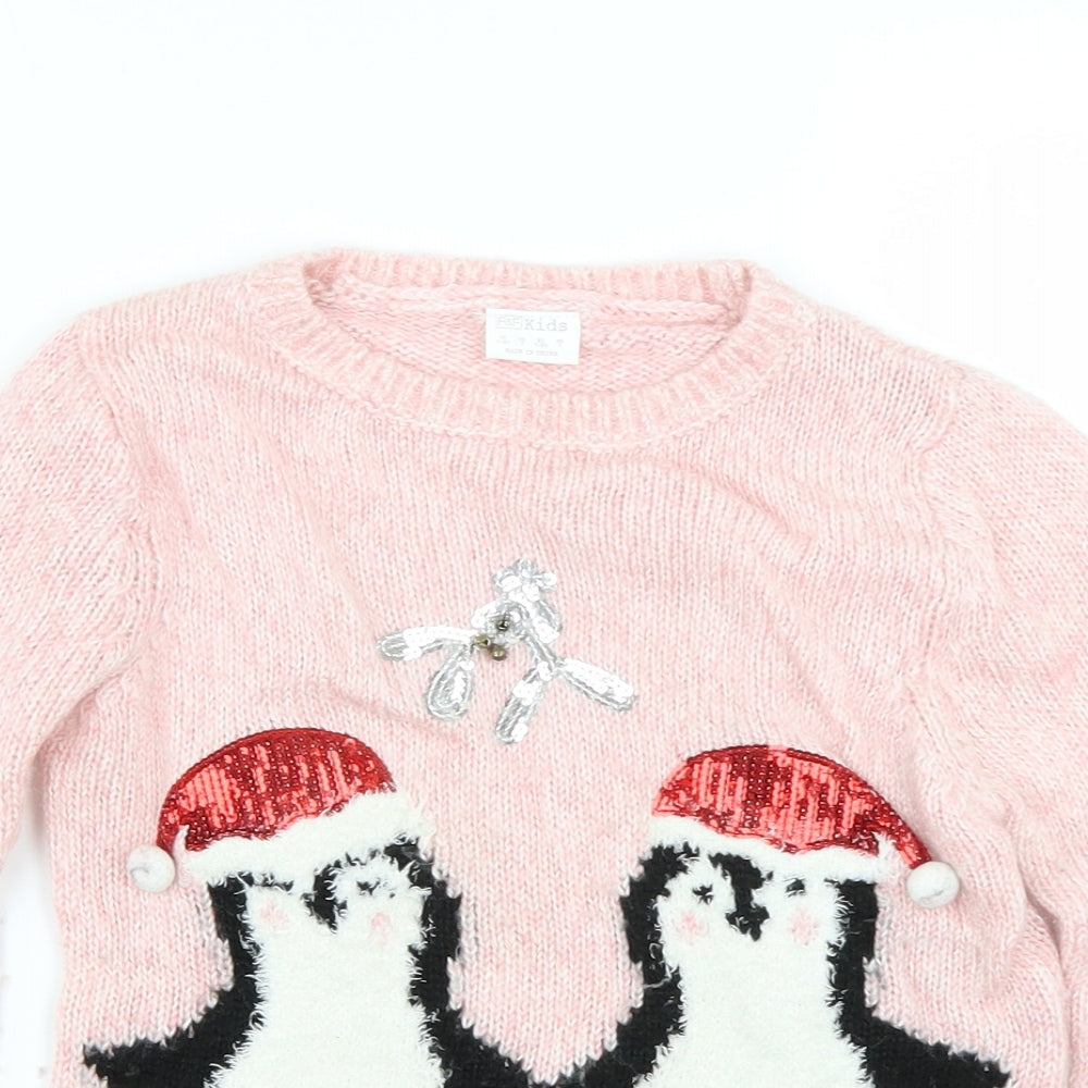 F&F Girls Pink  Knit Pullover Jumper Size 7-8 Years  - Christmas Jumper