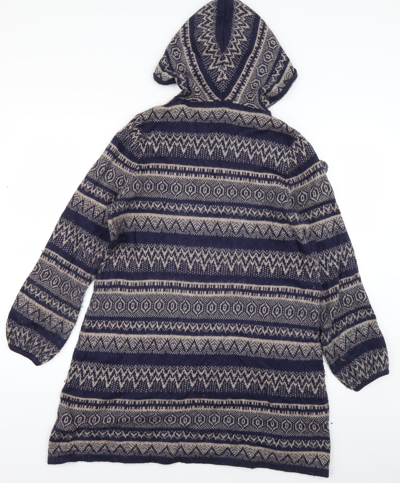 Indigo Womens Blue Fair Isle Knit Pullover Hoodie Size 16  - Longline