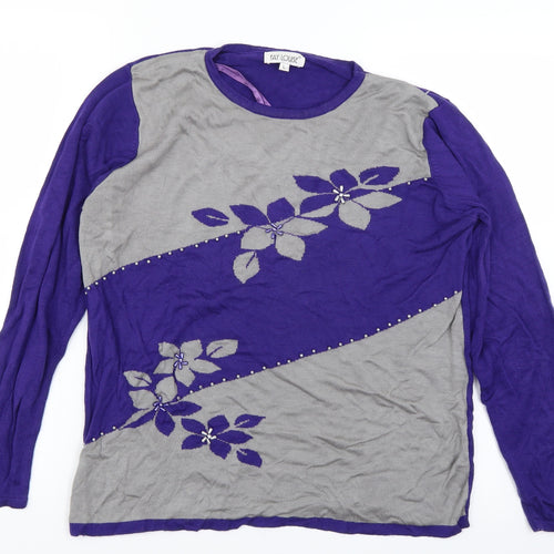Fay Louise Womens Purple Floral Knit Pullover Jumper Size L