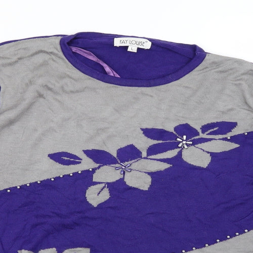 Fay Louise Womens Purple Floral Knit Pullover Jumper Size L