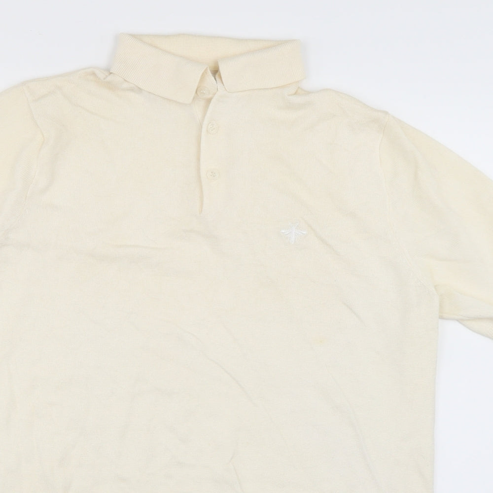 River Island Mens Ivory  Knit  Button-Up Size M