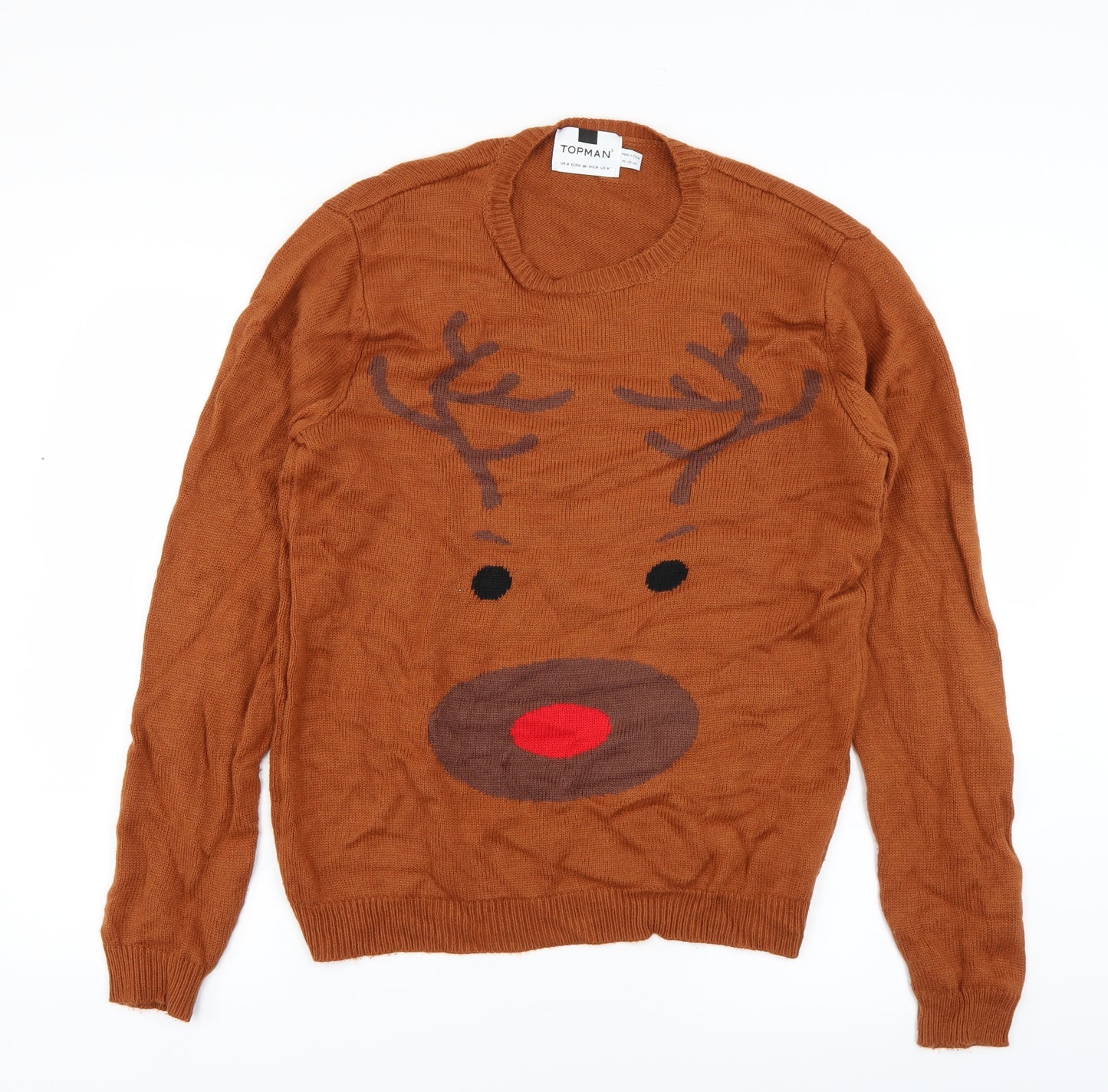 Topman Mens Brown  Knit Pullover Jumper Size M  - Christmas Jumper Reindeer