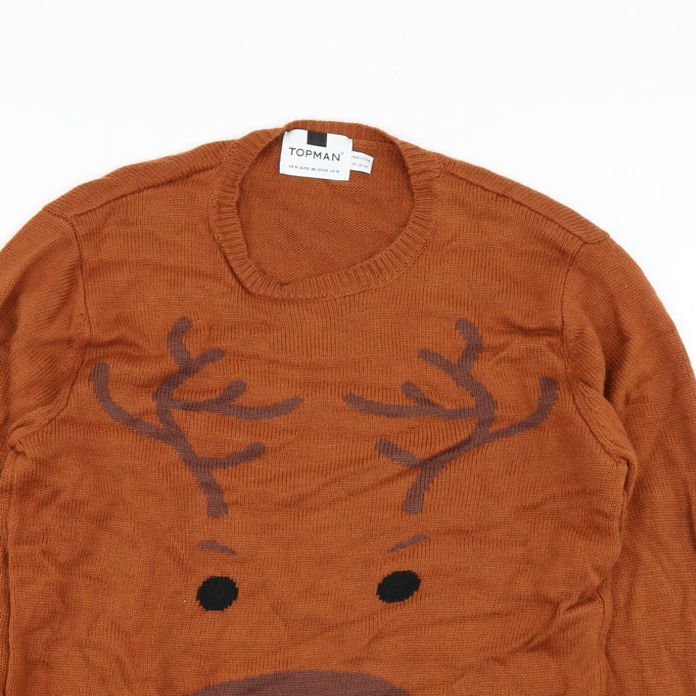 Topman Mens Brown  Knit Pullover Jumper Size M  - Christmas Jumper Reindeer