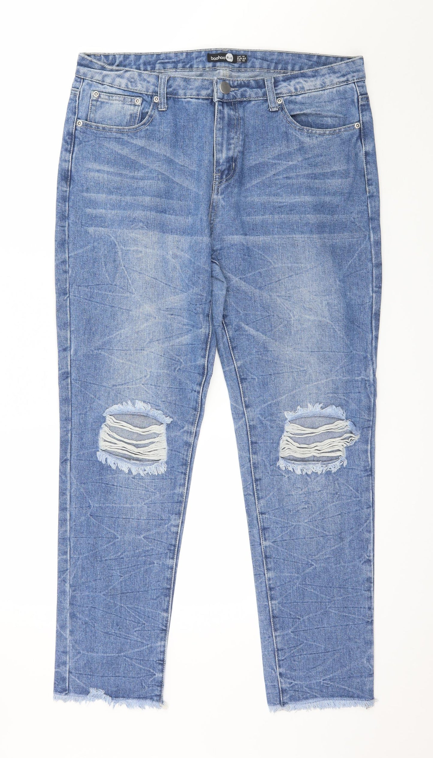 Boohoo Womens Blue  Denim Straight Jeans Size 14 L29 in