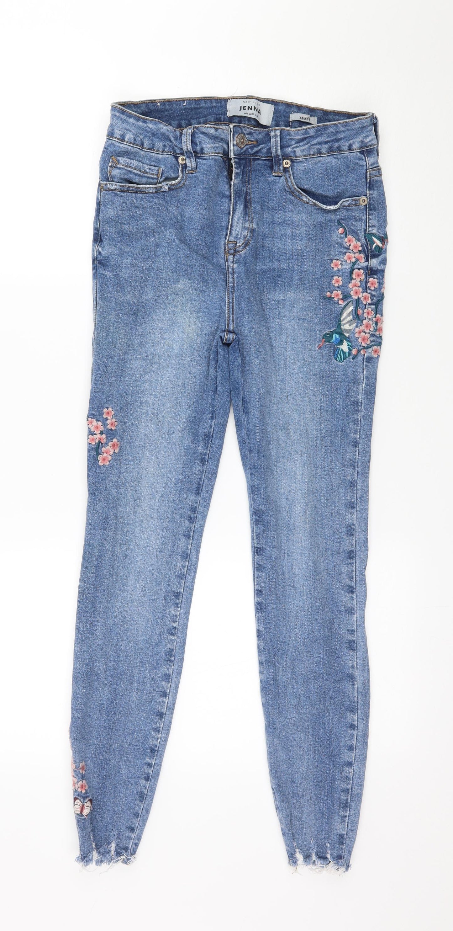 New Look Womens Blue Floral Denim Skinny Jeans Size 10 L26 in
